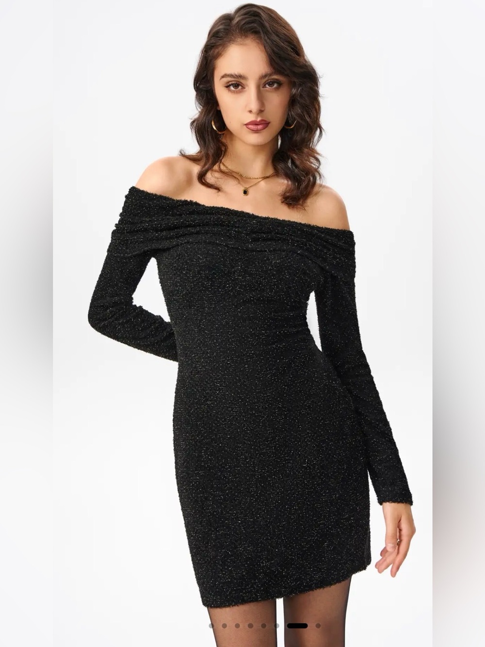 White House Black Market Black Off the Shoulder Sparkle Bodycon Dress SzS